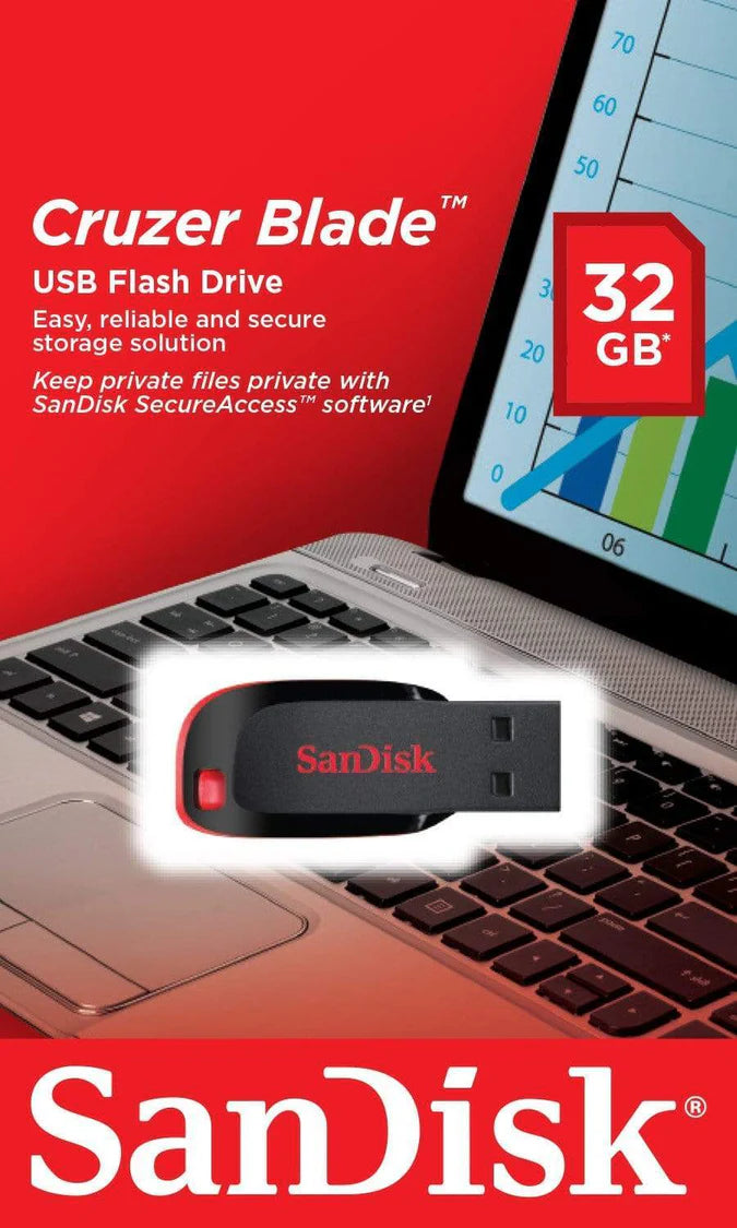 SanDisk Cruzer Blade 32GB USB 2.0 Flash Drive – Compact Type-A Drive, Black/Red | SDCZ50-032G-B35