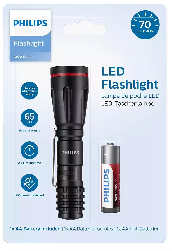 Philips High-Power LED Flashlight – Ultra Bright, Durable with 70 lumens, ideal for camping and emergency use.