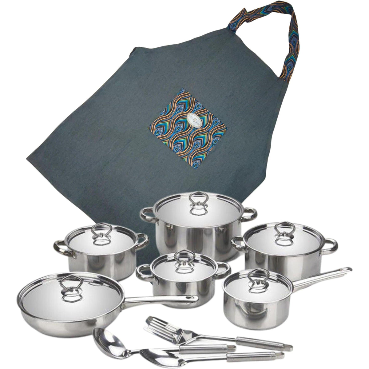 African Elegance: 15-Piece Mirror Finish Stainless Steel Cookware Set with Heavy-Bottom Design