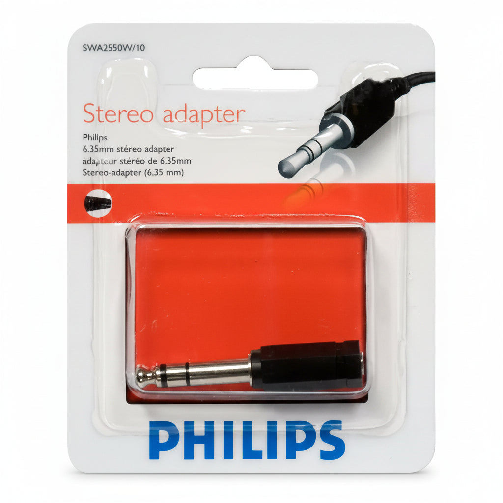 Packaging of Philips Stereo Adapter with a 3.5mm male and 6.