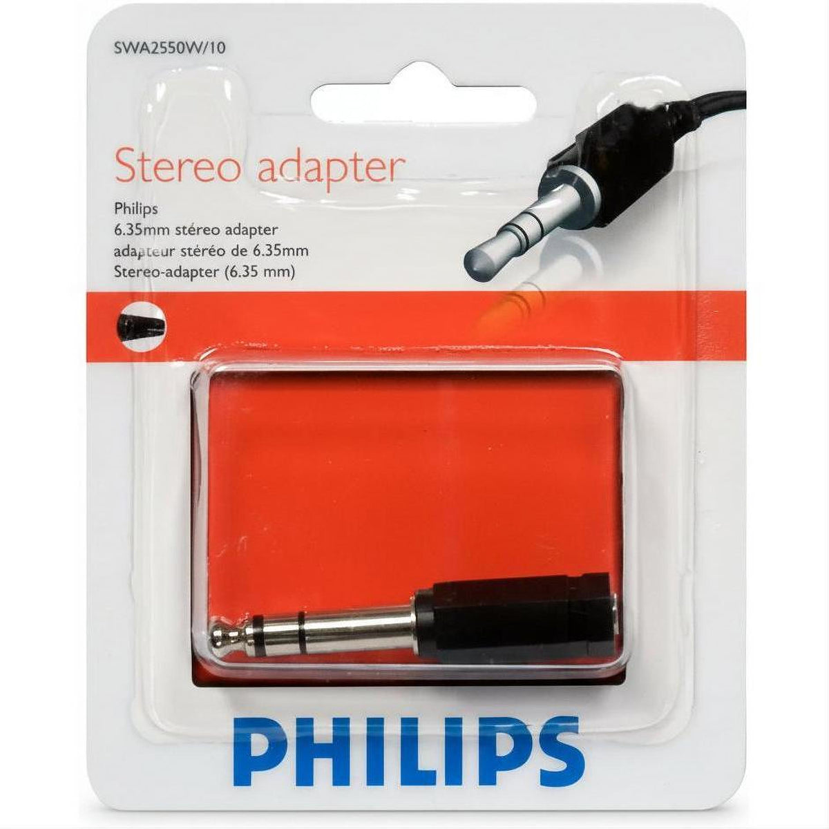 Packaging of Philips Stereo Adapter with a 3.5mm male and 6.