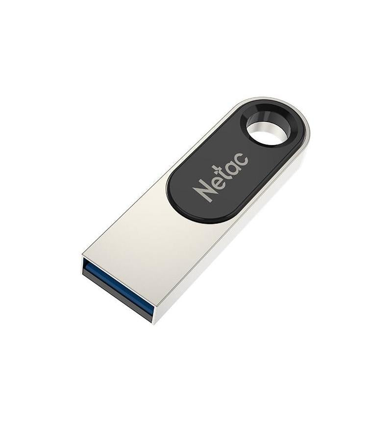 Netac 128GB USB 3.0 Flash Drive – Fast 90 MB/s Read, features a write protect switch and sleek pendant design.