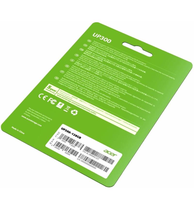 Acer UP300 128GB Flash Drive – USB 3.2 Gen1, High-Speed storage in white, perfect for quick file transfers.