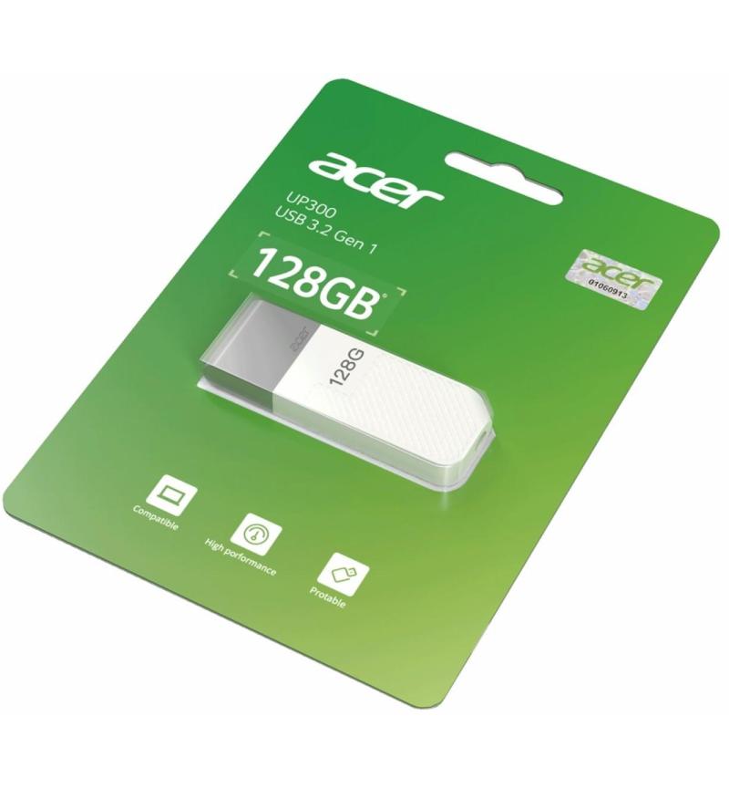 Acer UP300 128GB Flash Drive – USB 3.2 Gen1, High-Speed Storage in White – UP300-128GB-WH for quick file transfer.
