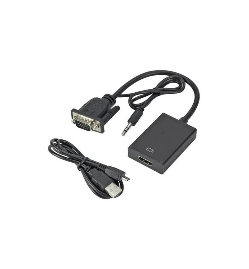 MicroWorld Male VGA to Female HDMI Adapter with Audio Support – HD Video Signal Converter for seamless video connection.