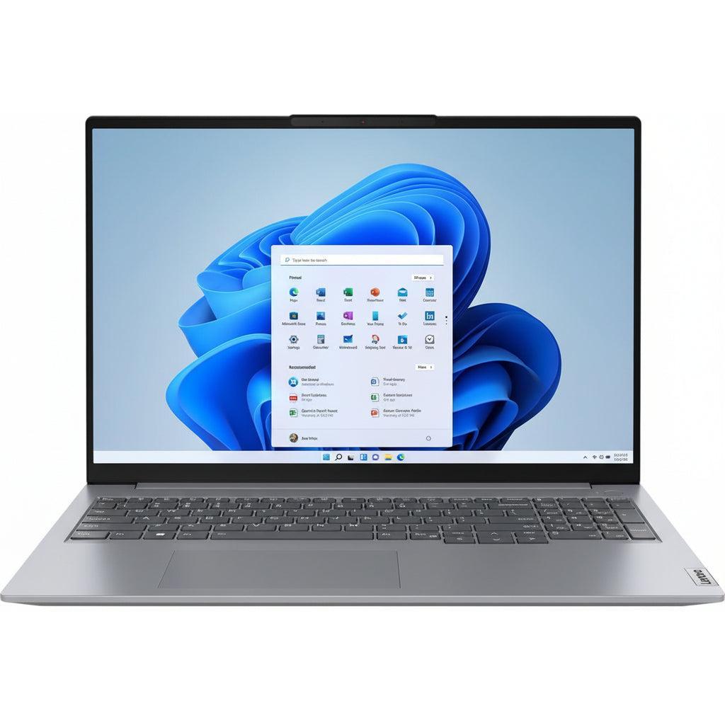 Business laptop computer open on a white background