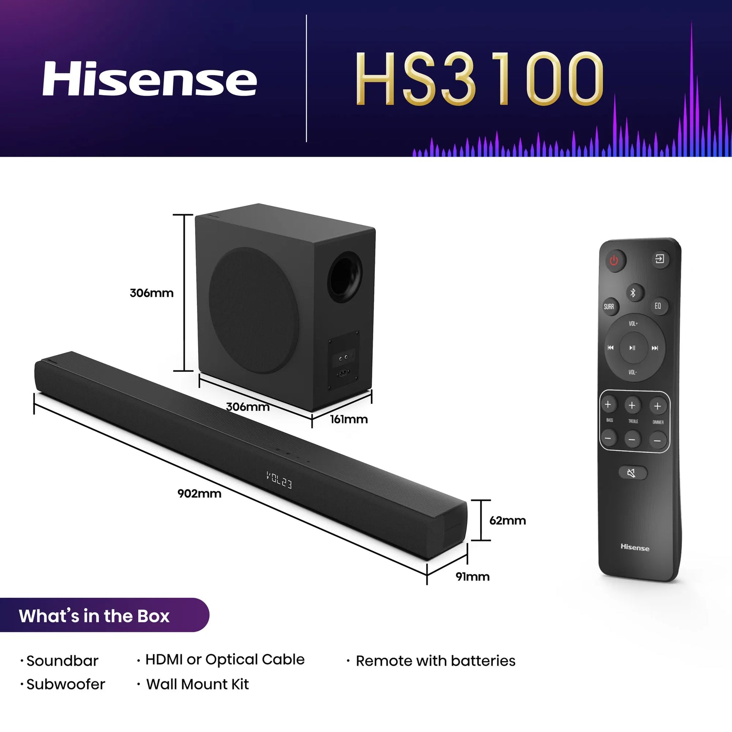 Hisense HS3100 3.1 Channel Soundbar 480W with Subwoofer