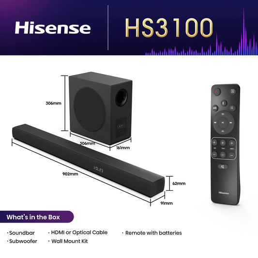 Hisense HS3100 3.1 Channel Soundbar 480W with Subwoofer