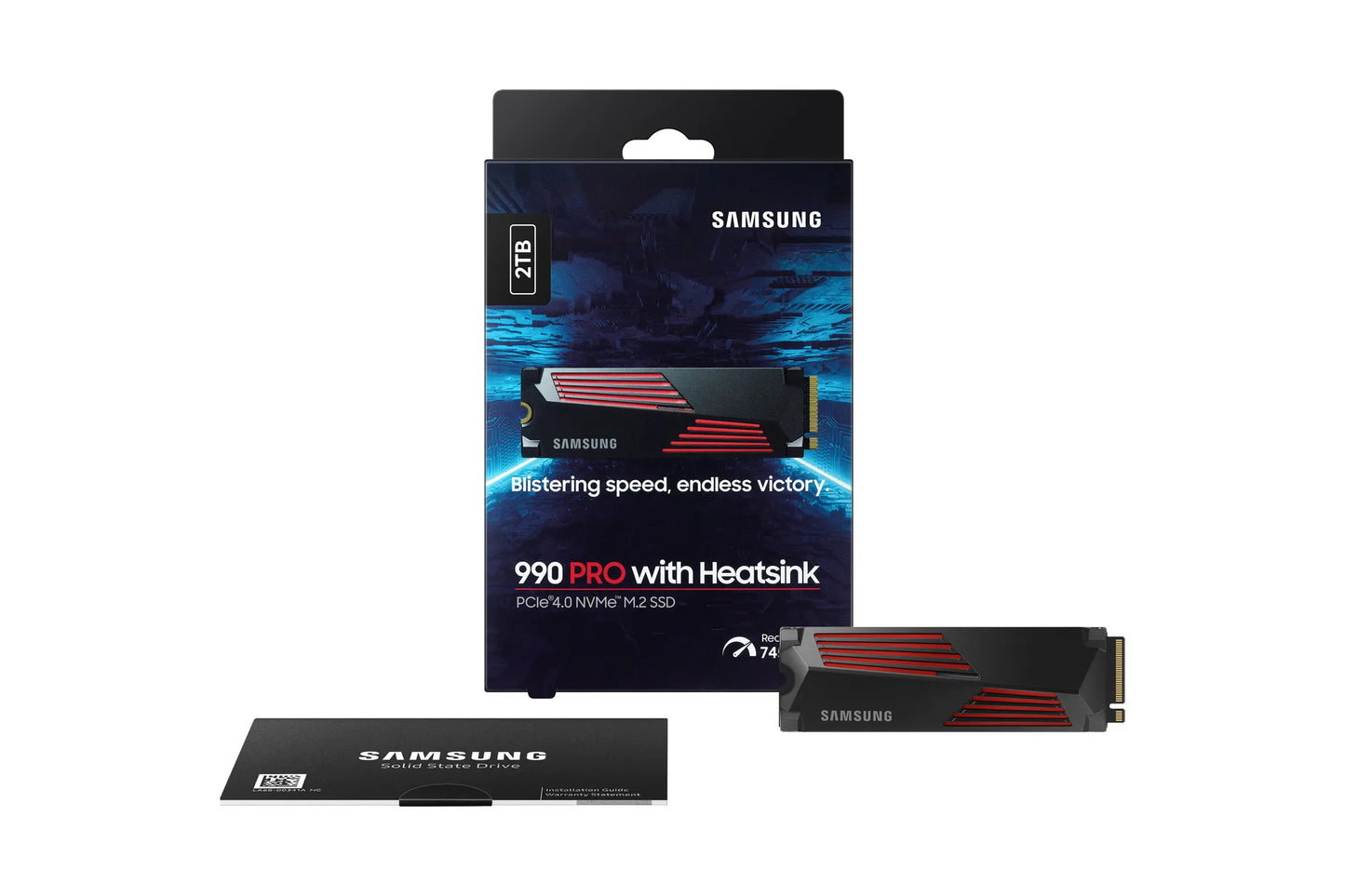 SAMSUNG MZ-V9P2T0CW 990 PRO 2 TB NVMe SSD W/Heatsink - Read Speed up to 7450 MB/s; Write Speed to up 6900 MB/s; Random Read up t