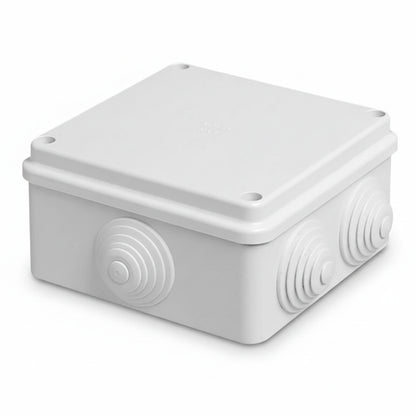 M-Link waterproof PVC square junction box for CCTV cameras on a white background.

