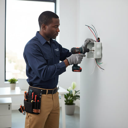 Angle view of the M-Link PVC CCTV camera junction box with lid attached.

