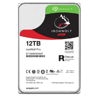 Seagate Ironwolf Pro ST12000NT001 12TB 3.5'' HDD NAS Drives 7200 RPM; SATA 6GB/s Interface; 256MB Cache;550TB/Year; Unlimited Ba