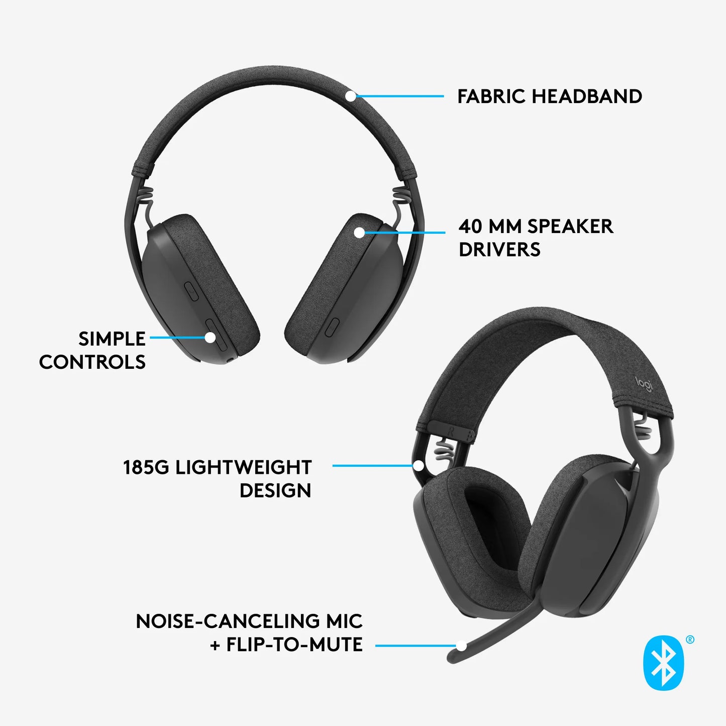 981-001213 - Logitech ZONE VIBE 100 WIRELESS BLUETOOTH HEADSET GRAPHITE - 2 year limited warranty