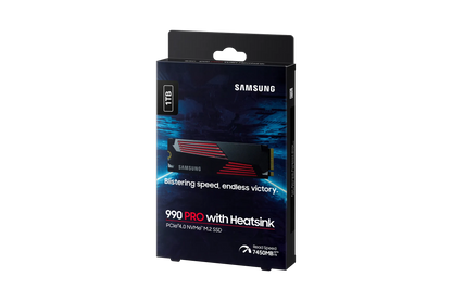 SAMSUNG MZ-V9P1T0CW 990 PRO 1 TB NVMe SSD W/Heatsink - Read Speed up to 7450 MB/s; Write Speed to up 6900 MB/s; Random Read up t