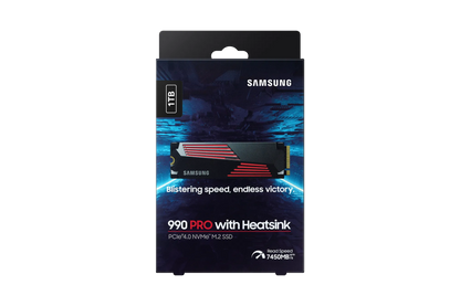 SAMSUNG MZ-V9P1T0CW 990 PRO 1 TB NVMe SSD W/Heatsink - Read Speed up to 7450 MB/s; Write Speed to up 6900 MB/s; Random Read up t