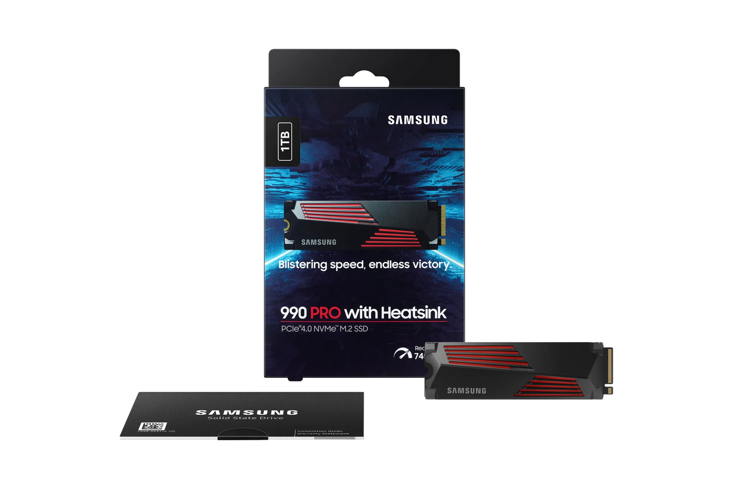SAMSUNG MZ-V9P1T0CW 990 PRO 1 TB NVMe SSD W/Heatsink - Read Speed up to 7450 MB/s; Write Speed to up 6900 MB/s; Random Read up t