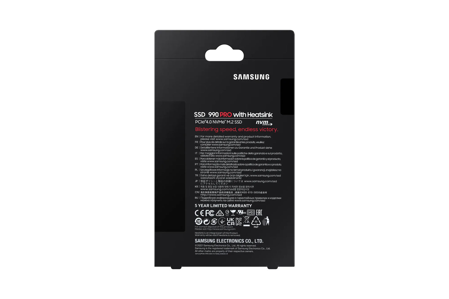 SAMSUNG MZ-V9P2T0CW 990 PRO 2 TB NVMe SSD W/Heatsink - Read Speed up to 7450 MB/s; Write Speed to up 6900 MB/s; Random Read up t