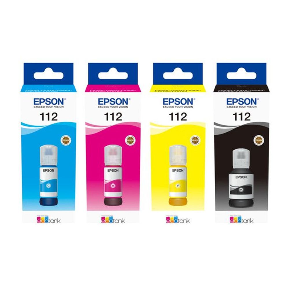 Epson 112 Original Ink Set-4 Pigment Bottles (Black, Cyan, Magenta, Yellow)