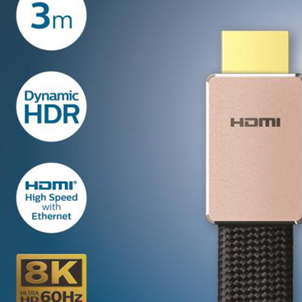 Philips SWV9030/10 3M HDMI Cable - 8K UHD 60Hz Dynamic HDR for Ultimate Gaming Experience with high-speed connectivity.