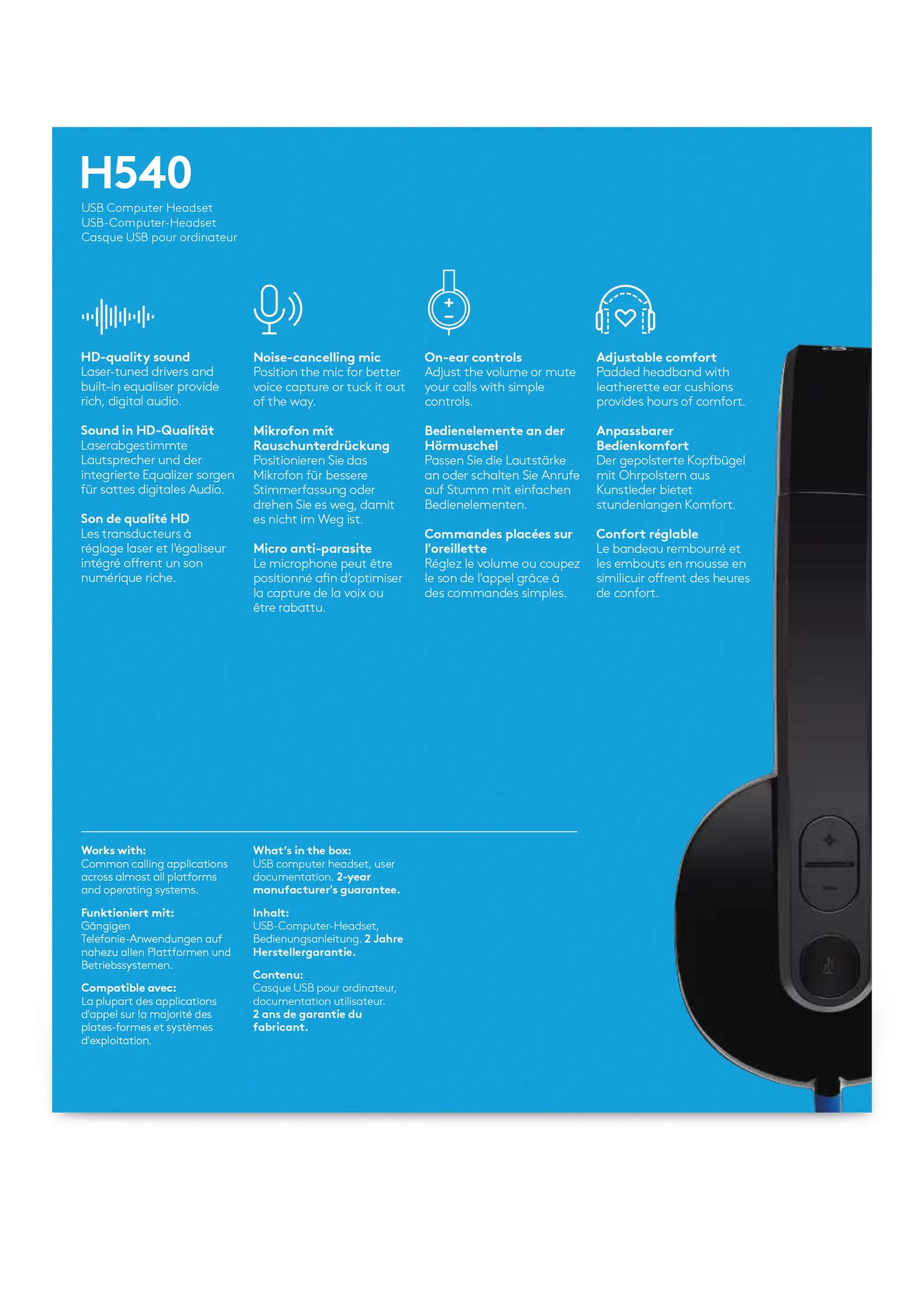 981-000480 - Logitech Headset H540 USB Headset Laser Tuned Drivers Comfortable Padding On Ear Audio Controls  Plug & Play