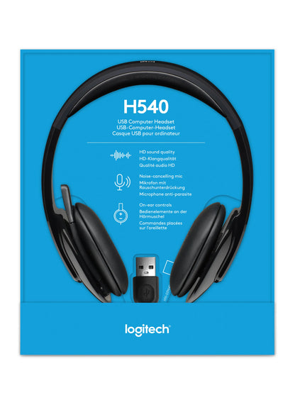 981-000480 - Logitech Headset H540 USB Headset Laser Tuned Drivers Comfortable Padding On Ear Audio Controls  Plug & Play