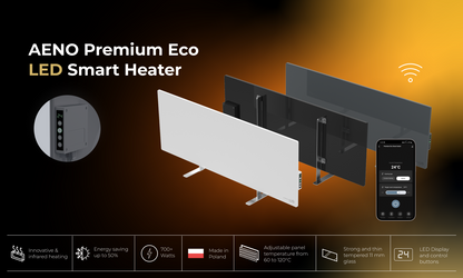 AENO Premium Eco Smart Heater features sleek design, LED display, and efficient heating for cozy spaces.