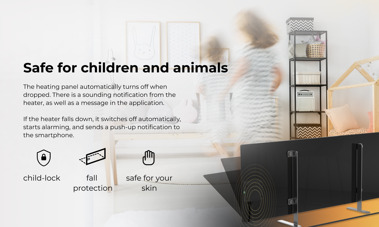 AENO Premium Eco Smart Heater offers safety features for children and pets, perfect for cozy personal spaces.