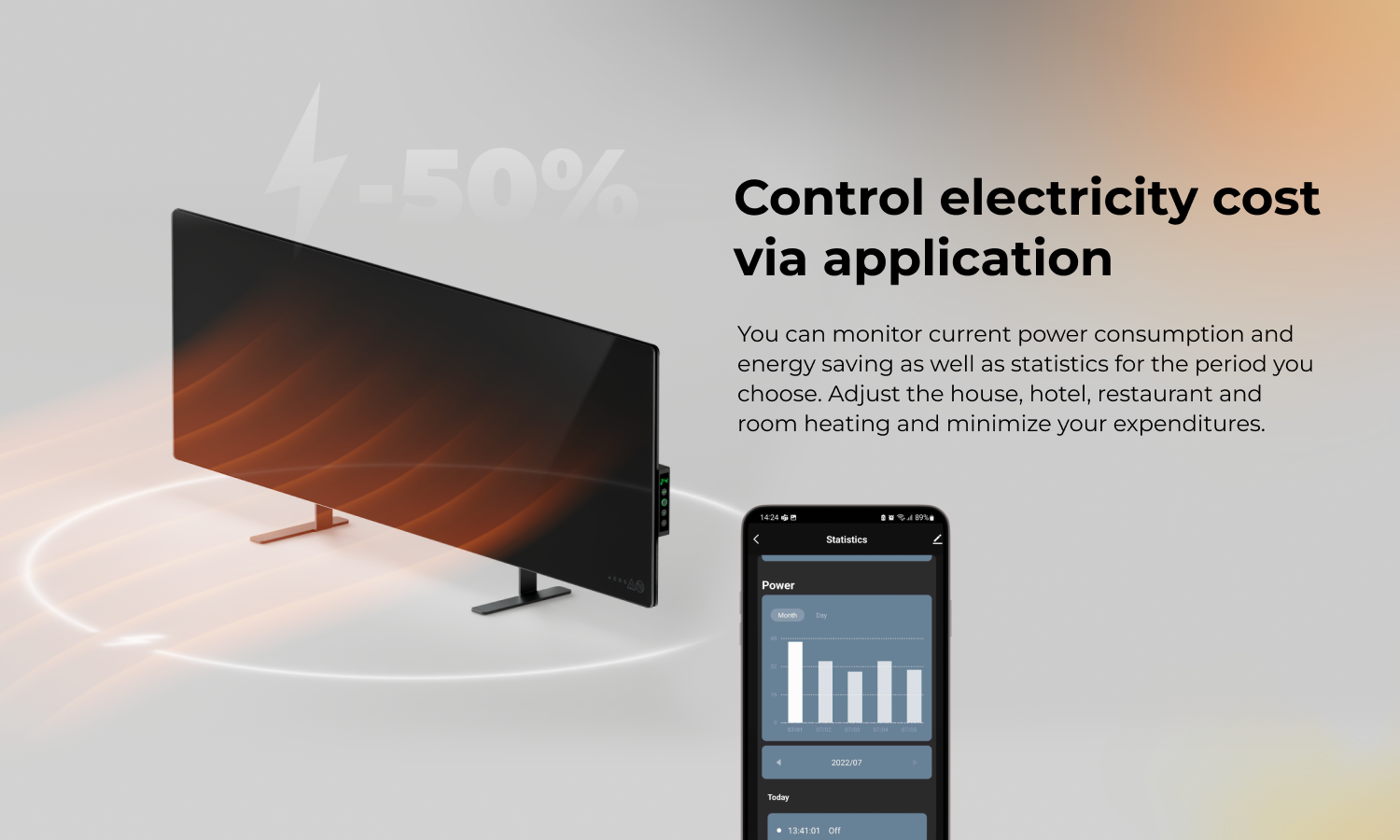 AENO Premium Eco Smart Heater features app control for efficient heating and energy savings, perfect for cozy spaces.