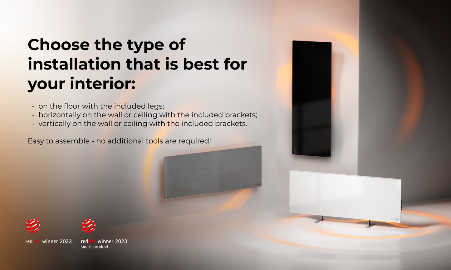 AENO Premium Eco Smart Heater offers versatile installation options for personalized warmth at desks, beds, and couches.