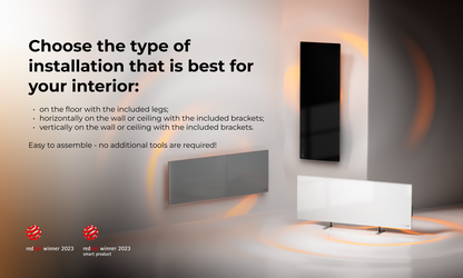 AENO Premium Eco Smart Heater offers versatile installation options for personalized warmth at desks, beds, and couches.