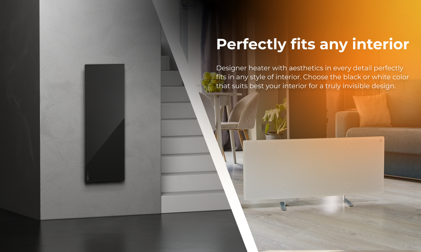 AENO Premium Eco Smart Heater blends seamlessly into modern interiors, providing efficient warmth for any space.