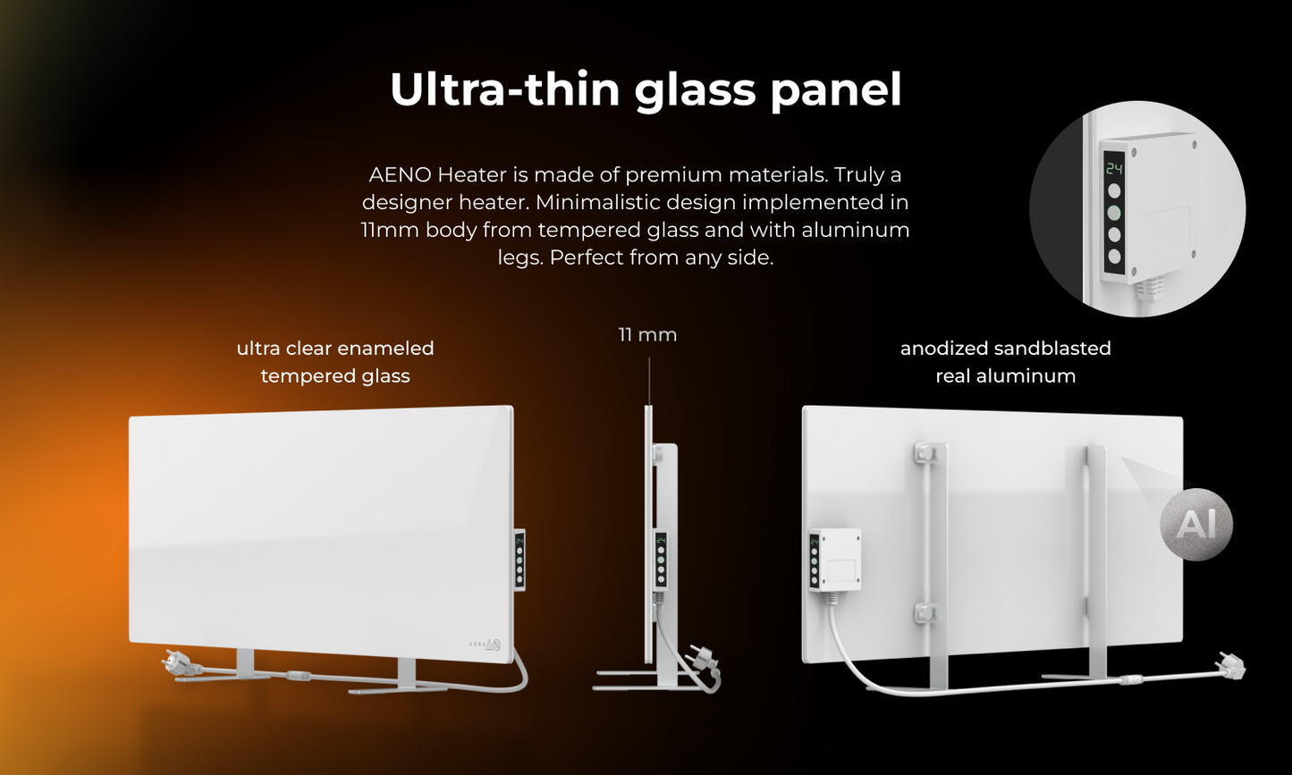 AENO Premium Eco Smart Heater features an ultra-thin design, perfect for efficient heating in any space.