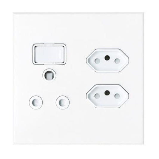 White wall socket with multiple ports on a white background