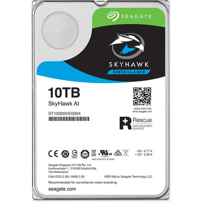 Seagate 10TB SkyHawk AI 7200RPM SATA III 3.5" Internal Surveillance Hard Drive – AI-Optimized, 24/7 Use