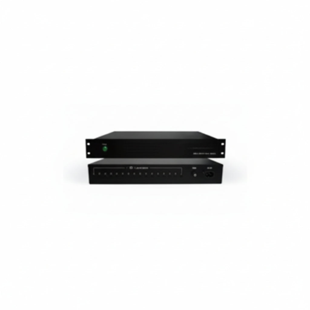 M-LINK 16-channel 20A 12V DC CCTV power supply in rack mountable metal housing.

