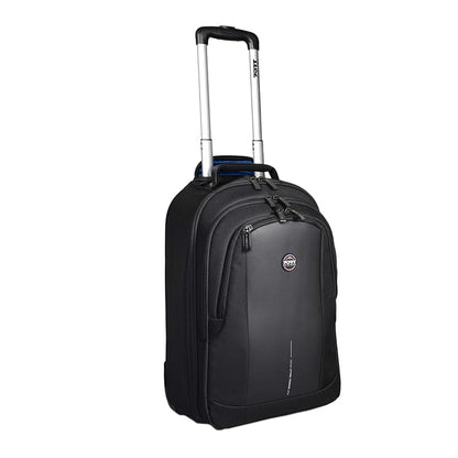 Port Chicago Evo Black 15.6" Trolley Backpack by Port designed with a retractable handle and multiple compartments for travel.