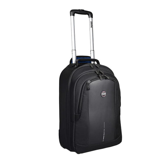 Port Chicago Evo Black 15.6" Trolley Backpack by Port designed with a retractable handle and multiple compartments for travel.