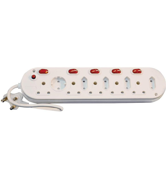 MicroWorld 10-Way Multi-Plug with Individual Switches – Heavy Duty 2500W Power Strip with 5M Cord for efficient power management.