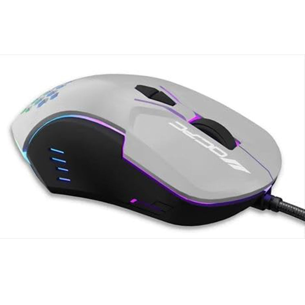 OCPC MR11 Wired Gaming Mouse – Creamy Grey with RGB Breathing Light, 7200 DPI, 7D Ergonomic Design for gamers.