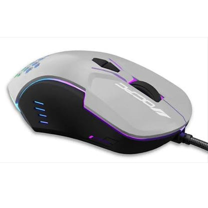 OCPC MR11 Wired Gaming Mouse – Creamy Grey with RGB Breathing Light, 7200 DPI, 7D Ergonomic Design for gamers.