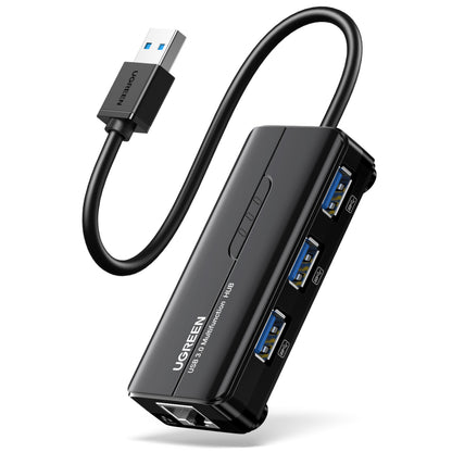 UGreen USB Type-A to Gigabit Ethernet Adapter with 3-Port USB 3.0 Hub Black