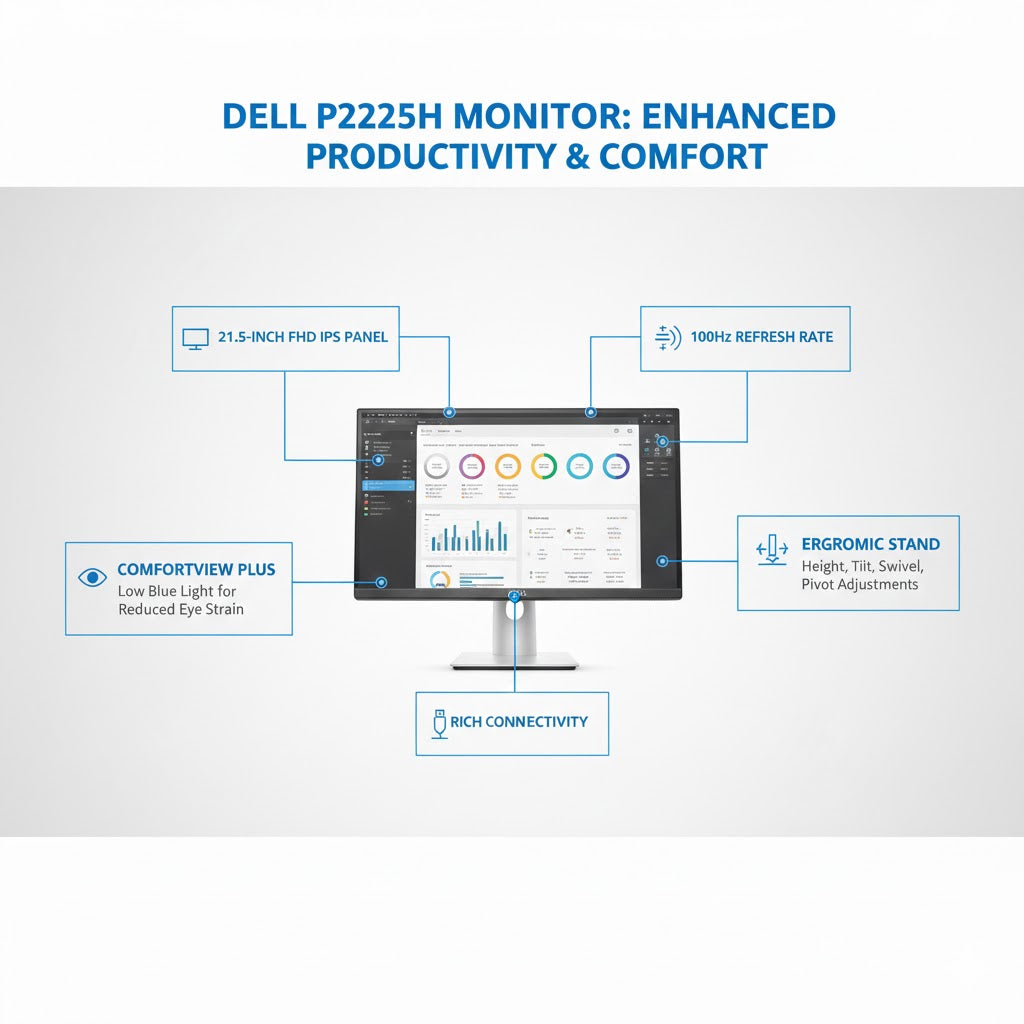 Dell P2225H 21.5'' FHD IPS 100Hz LED Monitor with ComfortView Plus Eye Care Technology