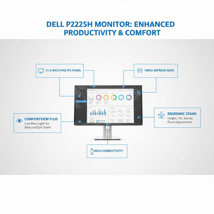 Dell P2225H 21.5'' FHD IPS 100Hz LED Monitor with ComfortView Plus Eye Care Technology