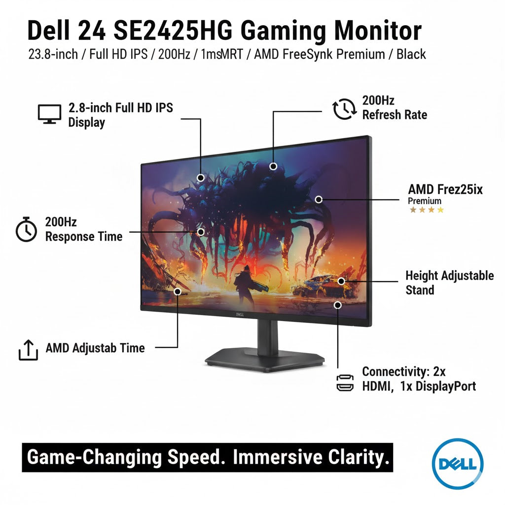 Dell 24 SE2425HG 23.8-Inch Full HD IPS Gaming Monitor 200Hz 1ms FreeSync