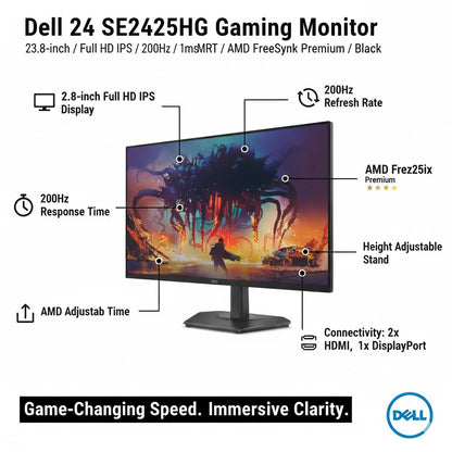 Dell 24 SE2425HG 23.8-Inch Full HD IPS Gaming Monitor 200Hz 1ms FreeSync