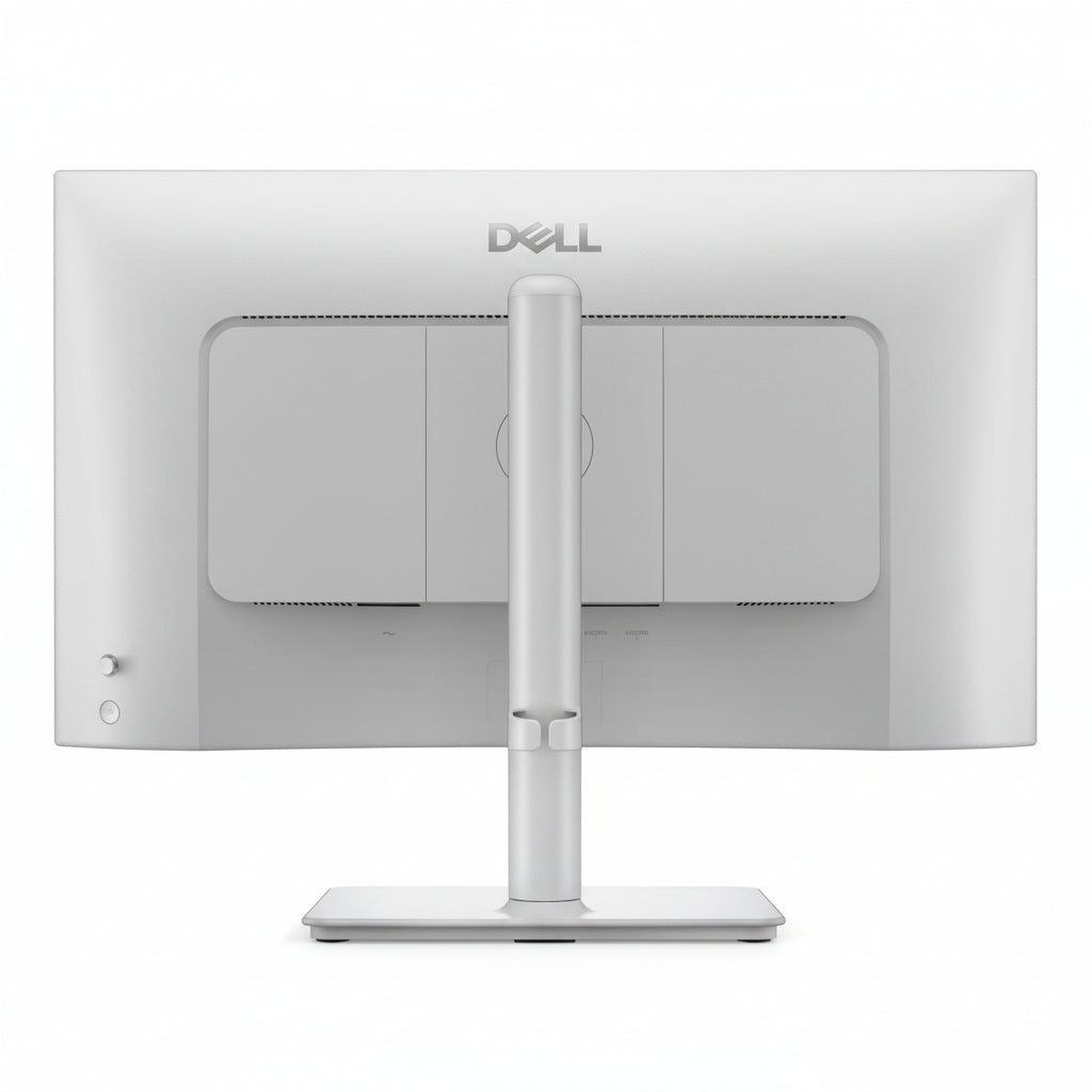 Side profile showing the monitor in a vertical (portrait) pivot orientation.

