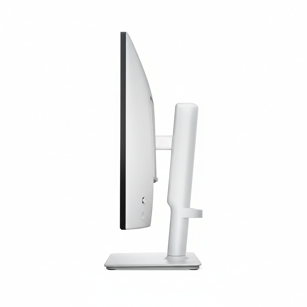 Rear view showing the stand's ergonomic mechanisms and VESA mount points.

