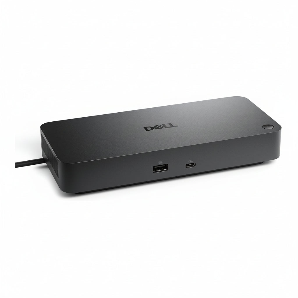 Front and rear view of the Dell Pro WD25TB4 Thunderbolt 4 dock.

