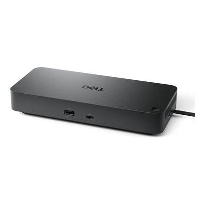 The dock connected to a Dell Latitude laptop with a single Thunderbolt cable.

