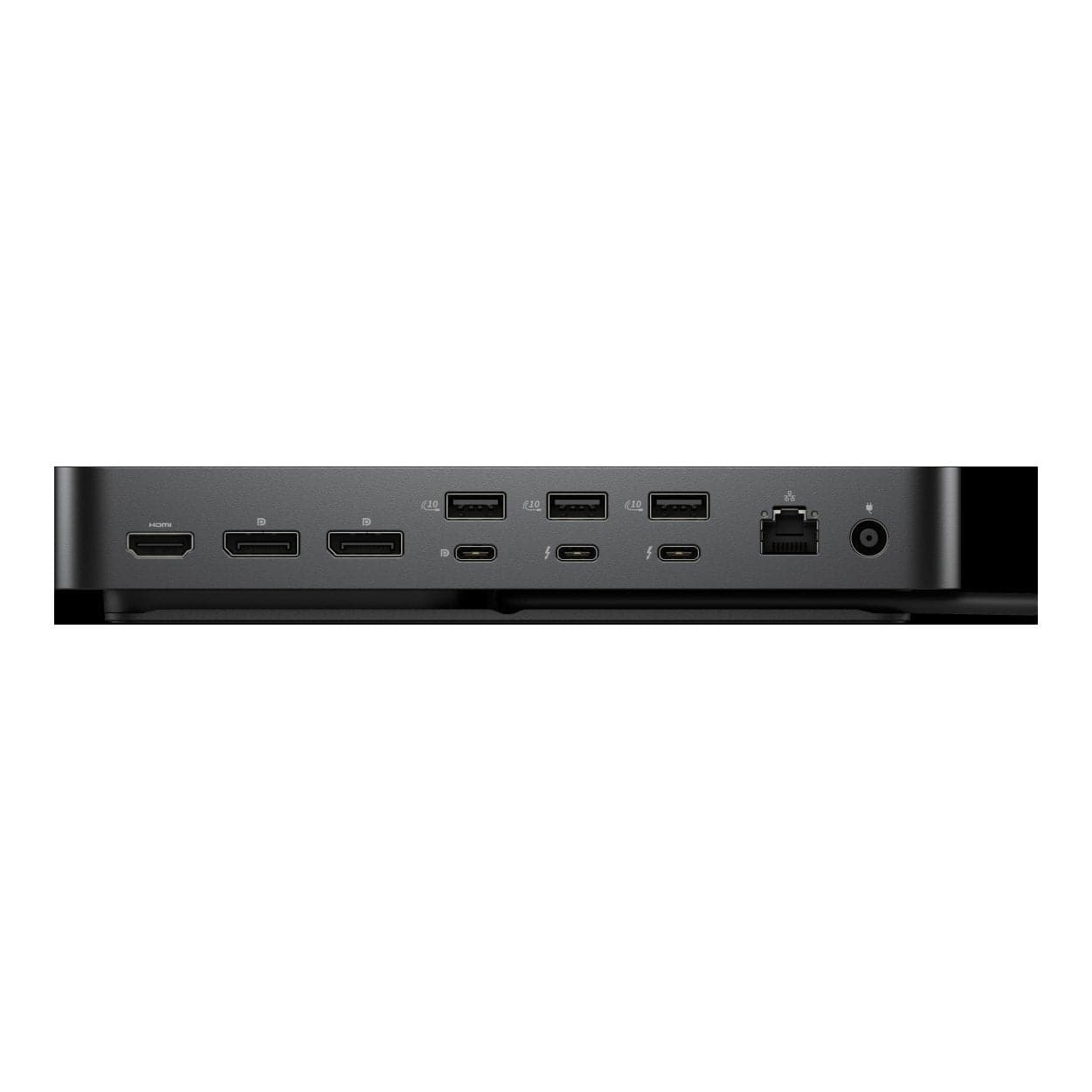 Close-up of the rear ports: Thunderbolt 4, DisplayPort, HDMI, and 2.5GbE.

